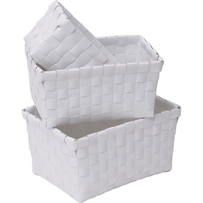 Evideco French Home Goods Woven Strap Storage Baskets - Set of 3, Stackable
