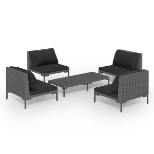 vidaXL Patio Lounge Set Outdoor Sectional Sofa Set Table Poly Rattan Dark Grey - 1 of 4