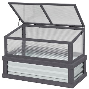Aghana Digitals Gray Raised Garden Bed & Cold Frame Greenhouse Kit, 35.5"x22.5"x38.25", Fir Wood & - 1 of 4