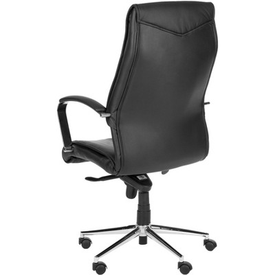 Transitional High Back Black Leather Desk Chair with Metal & Wood Accents