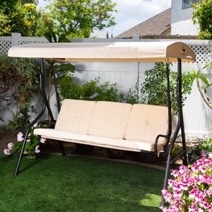 Barton 3-Person Outdoor Patio Swing Chair Canopy Shade Removable Cushion, Beige - 1 of 4