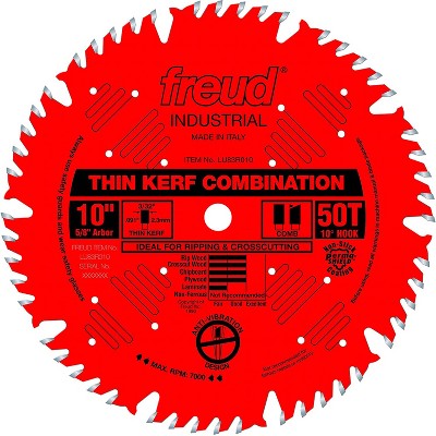 Freud LU83R010 10 Inch 50T Thin Kerf Ultimate Combination Splinter Free Anti Vibration Cutting Saw Blade for Crosscutting and Ripping