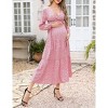 Maternity Dress Women's V-Neck Puff Sleeve Pleated Maternity Maxi Dress for Baby Shower or Casual Wear  lightgreenflower XL - 2 of 4