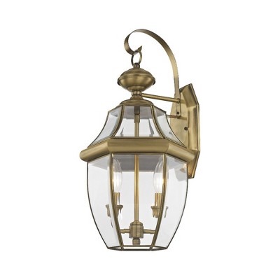 Antique Brass 2-Light Outdoor Wall Lantern with Clear Glass