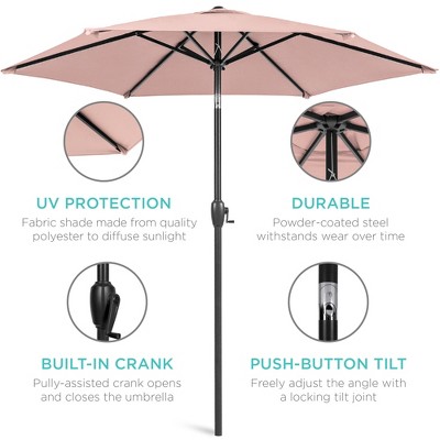 7.5ft Rose Quartz Polyester Outdoor Market Patio Umbrella with Steel Pole