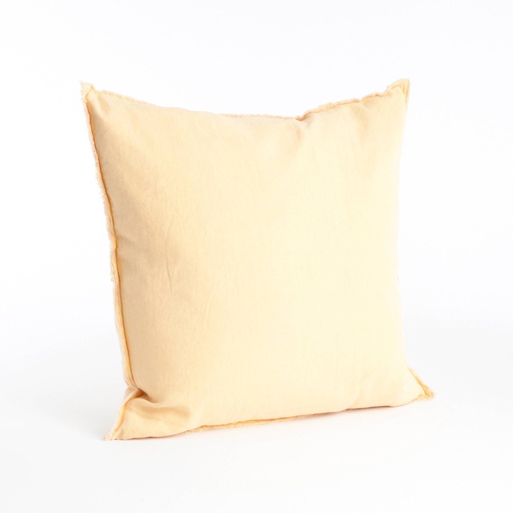 Photos - Pillow 20"x20" Oversize Fringed Design Linen Square Throw  Butterscotch - S