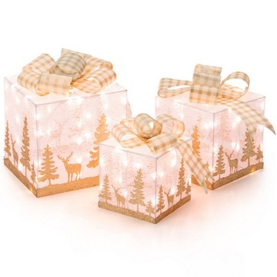 Syemin Decorative Holiday Scene Props Set of 3 Christmas Gift Boxes Xmas Present Ornament Christmas Box Decorations, White, 12"*12"*12"