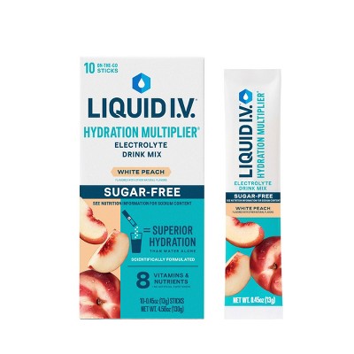 Liquid I.V. Sugar Free Hydration Multiplier Vegan Powder Electrolyte Supplements - White Peach - 0.45oz/10ct