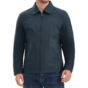 INSPIRE CHIC Men's Lapel Full Zip Up Solid Color Casual Lined Jacket - 1 of 4