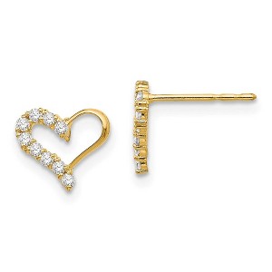 Black Bow Jewelry Kids Cubic Zirconia Open Heart Post Earrings in 14k Yellow Gold - 1 of 4