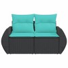 vidaXL Patio Sofa with Cushions - 2-Seater Outdoor Loveseat Black Poly Rattan, Blue Cushion Covers - 4 of 4