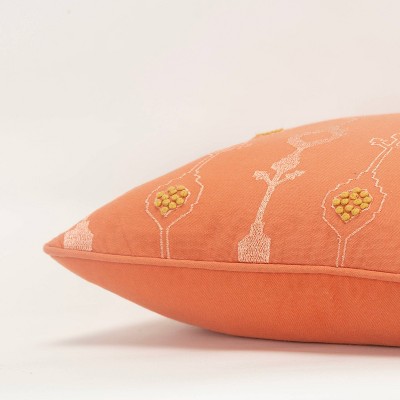 20"x20" Orange Embroidered Cotton Square Throw Pillow