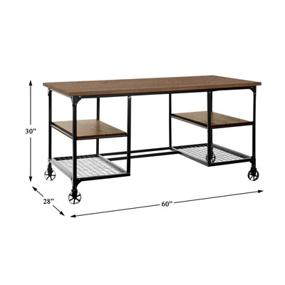 60" Brown and Black Wood Industrial Writing Desk