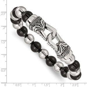 Chisel Stainless Steel Antiqued and Polished 10mm Black Agate Beaded Stretch Bracelet - 1 of 4