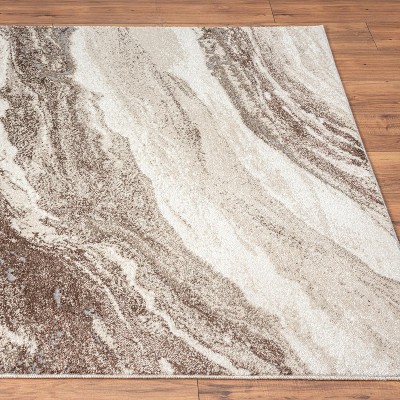 Brown and Off-White Abstract Marble 4x5 Area Rug