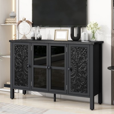 47" Sideboard Buffet Cabinet, Media Console Cabinet with Glass Doors & Anti-Tip Device, Accent Coffee Bar Cabinet for Living Room Entryway