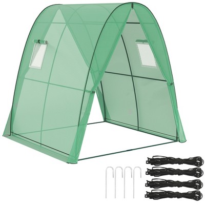 Outsunny 6' x 6' x 6.6' Hoop House Greenhouse with Sandbags and Hemmed PE Cover, Portable Walk-In Tunnel Green House with 2 Doors
