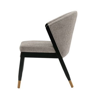 Stone Gray Boucle Upholstered Side Chair with Elm Wood Legs