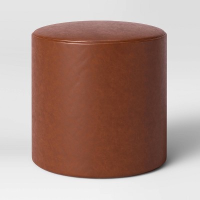 Bodrum Round Upholstered Ottoman Caramel Faux Leather - Threshold™: Padded, No Assembly Required