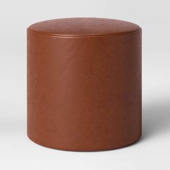Bodrum Round Upholstered Ottoman Caramel Faux Leather - Threshold™