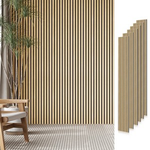 SMARTSTANDARD 94.09 in. x 7.87 in. x 0.9 in. Slat Wood Acoustic Sound Absorbing 3D Decorative Wall Paneling, 6-Pack - 1 of 4
