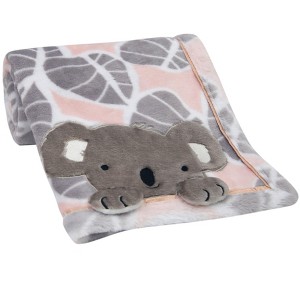 Lambs & Ivy Calypso Pink/Gray Koala Leaf Print Luxury Coral Fleece Baby Blanket - 1 of 4