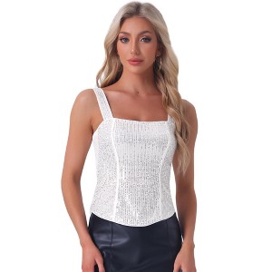 Allegra K Women's Sequin Sparkly Glitter Sleeveless Camisole Corset Tank Top - 1 of 4