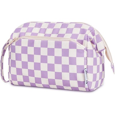 Narwey Checkered Makeup Bag Women Wide-open Make up Bag
