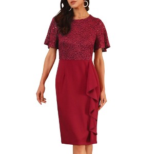 INSPIRE CHIC Women's Sequin Lace Short Sleeve Bodycon Cocktail Midi Dress - 1 of 4
