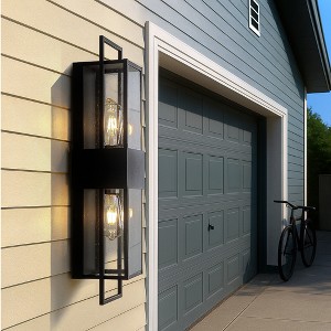 ALOADECOR Modern Outdoor Black Wall Light with Dusk to Dawn Sensor with Seeded Glass Waterproof Sconce for Entryway (¨2 Pack) - 1 of 4