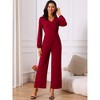 Seta T Women's V Neck Long Sleeve High Waist Wide Leg Casual Jumpsuits with Pockets - 3 of 4