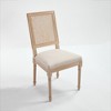 Gulches Set of 2 French Country Dining Chairs, Beige Cotton Linen Upholstery with Natural Rattan Square Back, Carved Solid Wood Frame - 2 of 4