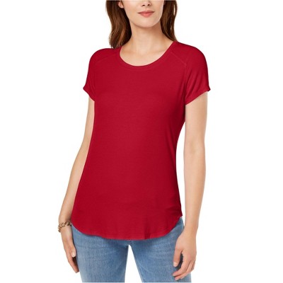 I.N.C International Concepts Womens Bloom Basic T-Shirt, Red, X-Small