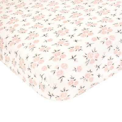 Hudson Baby Infant Girl Cotton Fitted Crib Sheet, Neutral Pink Floral, One Size
