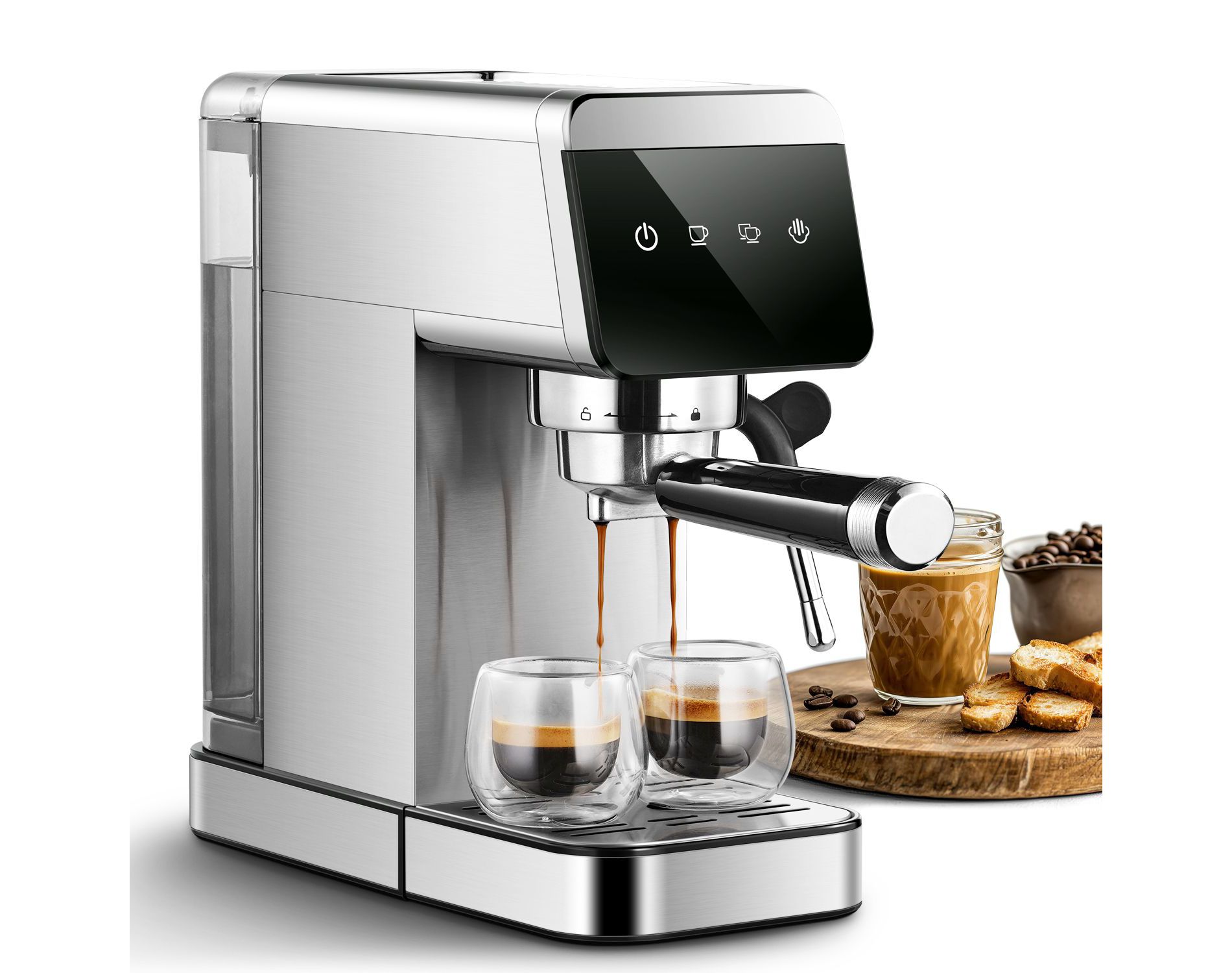 1350W 20 Bar Espresso Machines, Coffee Maker with Automatic Milk Frothing System, Steam Wand & Cup Warmer, LED Touchscreen, 41 OZ/1.2L Remove tank