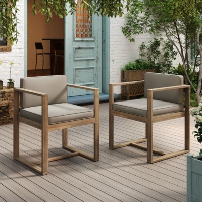 Beige Patio Dining Chairs with Handrails - 2-Piece Outdoor Seating Set