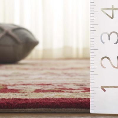 Elegant Ivory & Burgundy Hand-Knotted Wool Round Rug