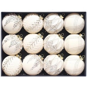 Coucheta 3.15 Inch Flocked Christmas Ornaments, Shatterproof Holiday Decorations, Hand-Painted Tree Ornaments for Home Decor,12-Pack - 1 of 4