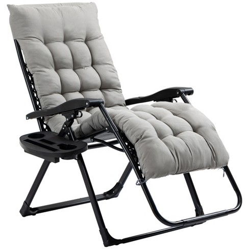 Outsunny Padded Zero Gravity Chair Folding Recliner Chair Patio Lounger with Cup Holder Cushion for Outdoor Patio Deck and Poolside Gray