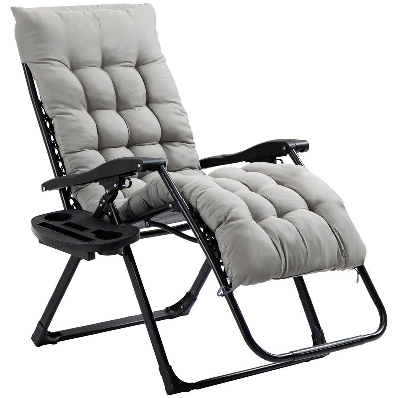 Outsunny Padded Zero Gravity Chair, Folding Recliner Chair, Patio Lounger with Cup Holder, Cushion for Outdoor, Patio, Deck, and Poolside, 1 of 7