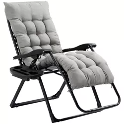 Outsunny Padded Zero Gravity Chair, Folding Recliner Chair, Patio Lounger with Cup Holder, Cushion for Outdoor, Patio, Deck, and Poolside, Gray