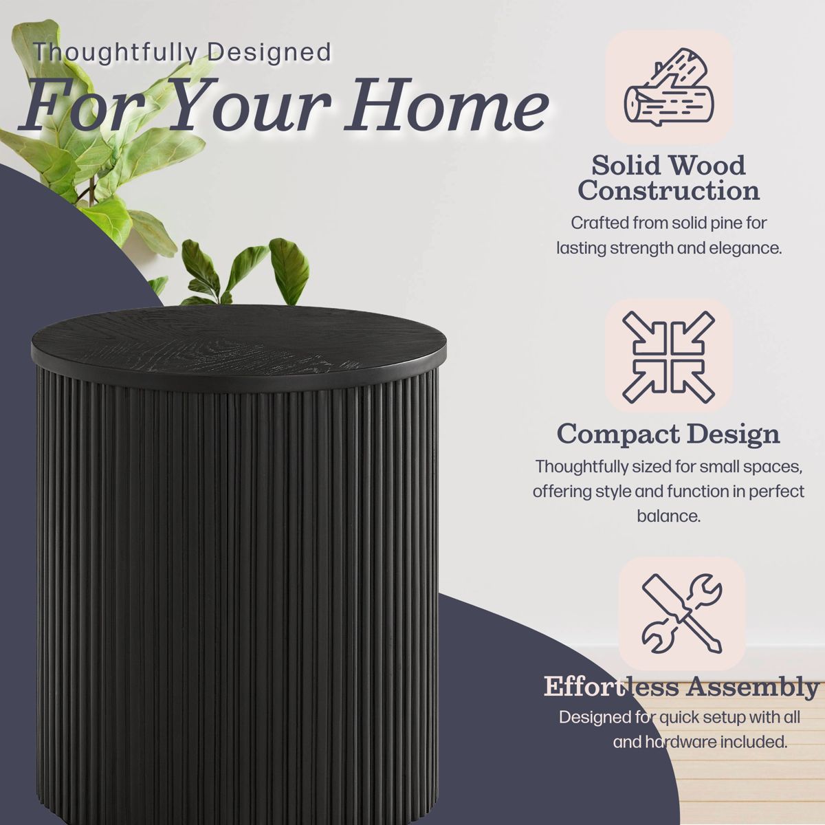 Alaterre Furniture Amos Round End Table, Black - thumbnail 6
