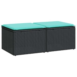 vidaXL 2 Piece Black Patio Sofa Set/Outdoor Lounge - Durable Poly Rattan/Acacia with Storage and Blue Cushions for Garden/Terrace - 1 of 4