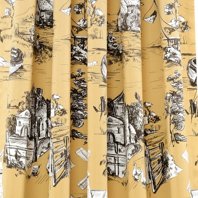 Yellow and Gray French Country Toile Blackout Curtains, 52" x 84"