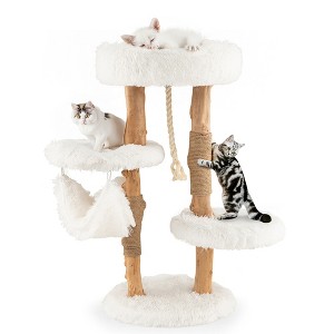 Tangkula 34" Tall Wooden Cat Tree Solid Wood Cat Tower with Jute Scratching Posts - 1 of 4