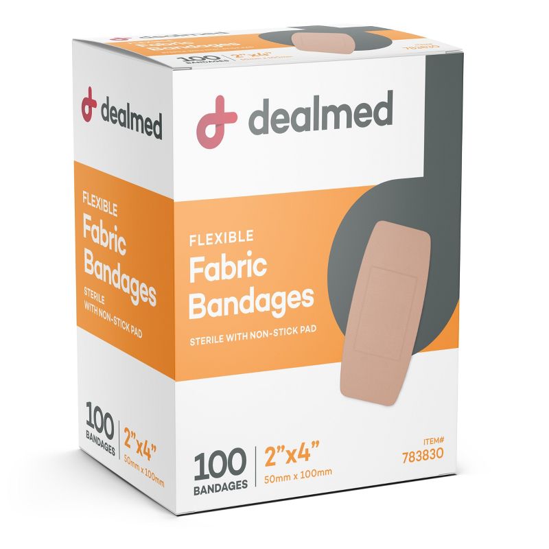 Dealmed 2" x 4" Fabric Bandage Adhesive with Non-Stick Pad, Latex Free Wound Care, 1 of 5