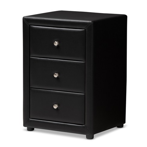 Tessa Faux Leather Upholstered 3 Drawer Nightstand Black Baxton