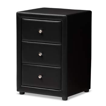 Tessa Faux Leather Upholstered 3 Drawer Nightstand Black - Baxton Studio