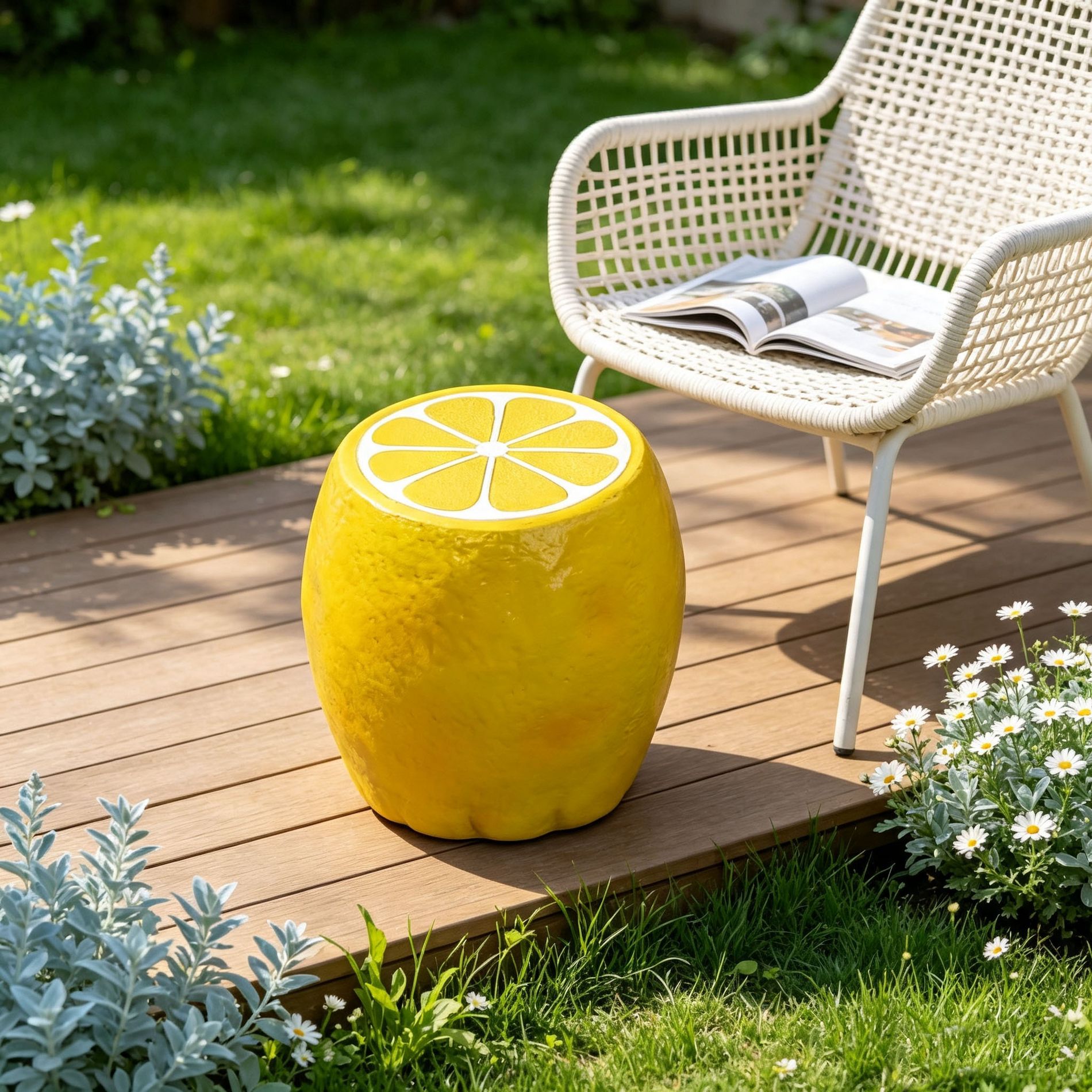 Lemon Fruit Stool, Resin Side Table, Plant Stand for Indoor Outdoor Garden Decor