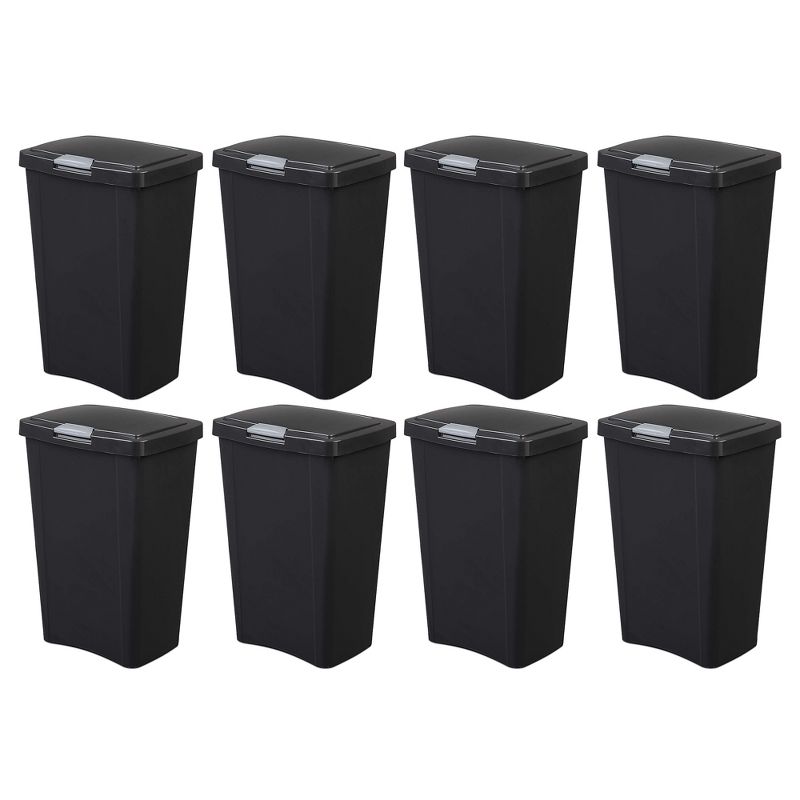 Sterilite 13 Gallon TouchTop Narrow Plastic Wastebasket with Secure Titanium Latch for Kitchen, Bathroom, and Office Use, Black (8 Pack), 1 of 6